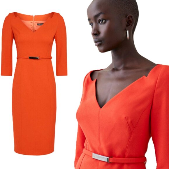 *NWT* Karen Millen Red "Forever" Structured Crepe Bar Belt Midi Dress - Size 4 - Picture 2 of 16